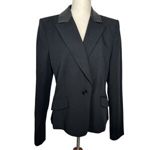 Karen Millen Black Leather Lapel Tuxedo Blazer Jacket